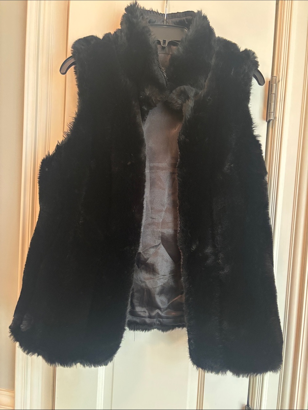 White House Black Market Black Faux Fur Sleeveless Vest